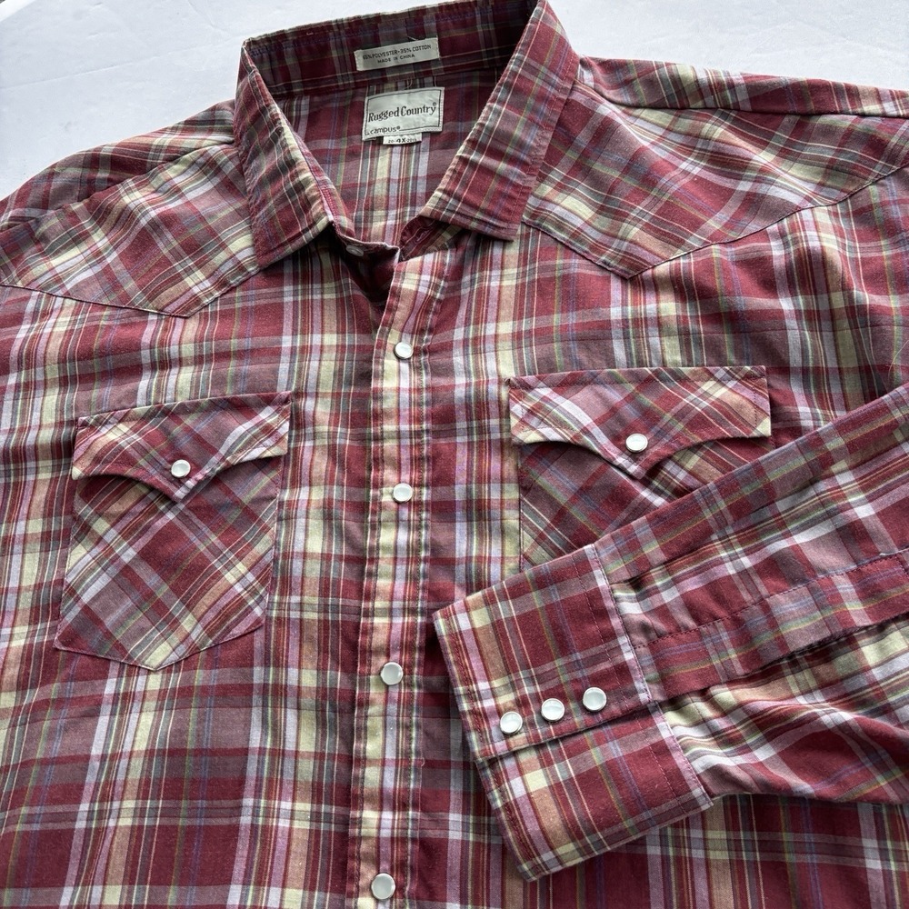 Rugged Country Campus Western Snap Shirt Men's‎ 4X Plaid Long Sleeve Pearl Snaps
